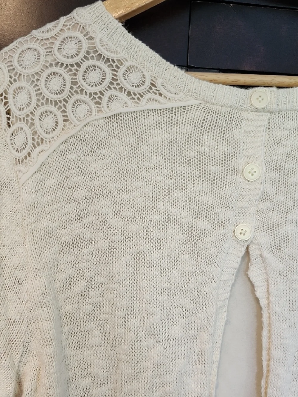 Lucky Brand Cream Layered Crochet Knit Sweater Top - Picture 5 of 8